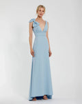 Powder Blue Sleeveless V Neck Bow Detail Mermaid Gown
