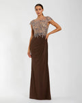 Chocolate Illusion High Neck Embellished Jersey Gown