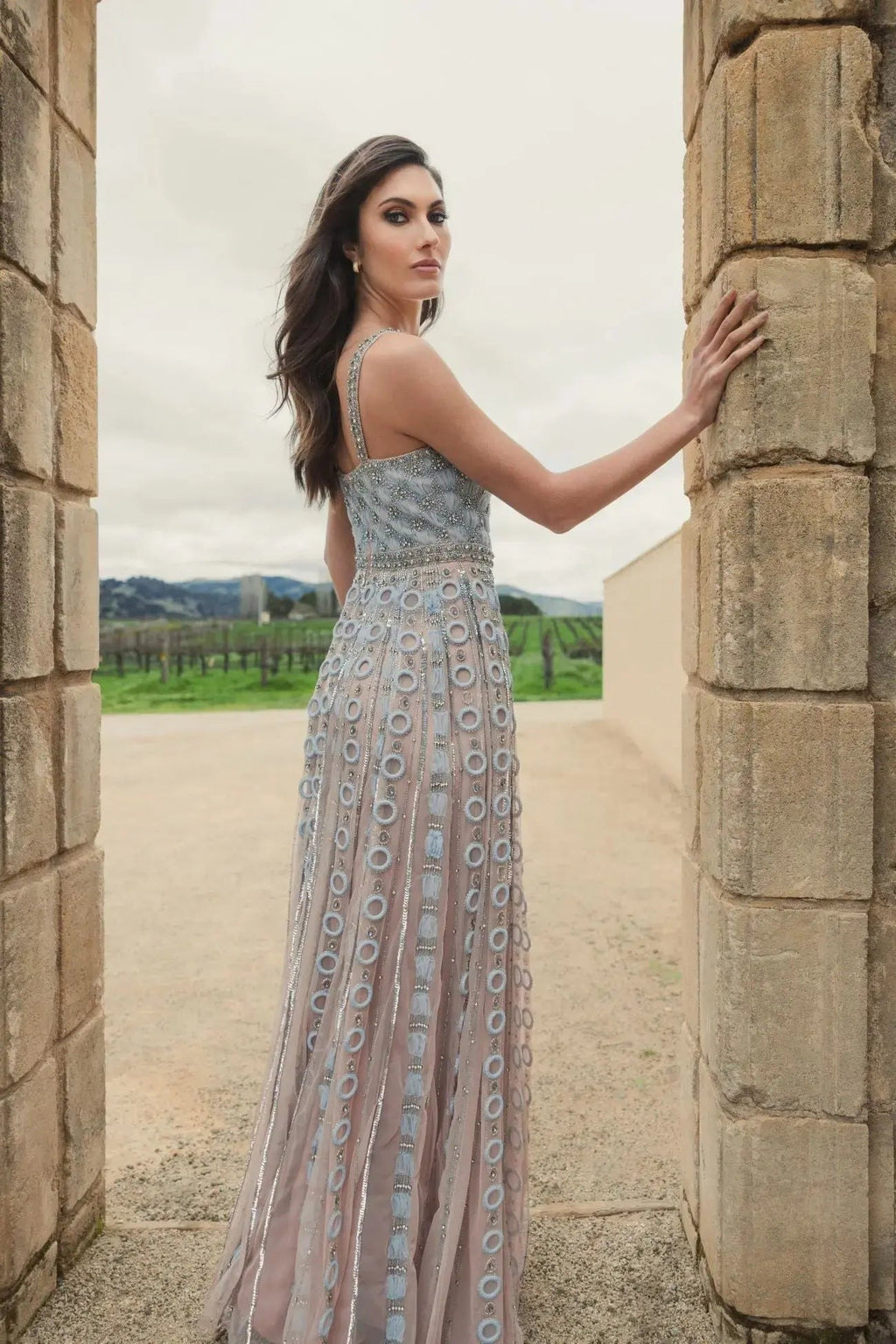 Powder Blue Sleeveless Embellished A-line Gown