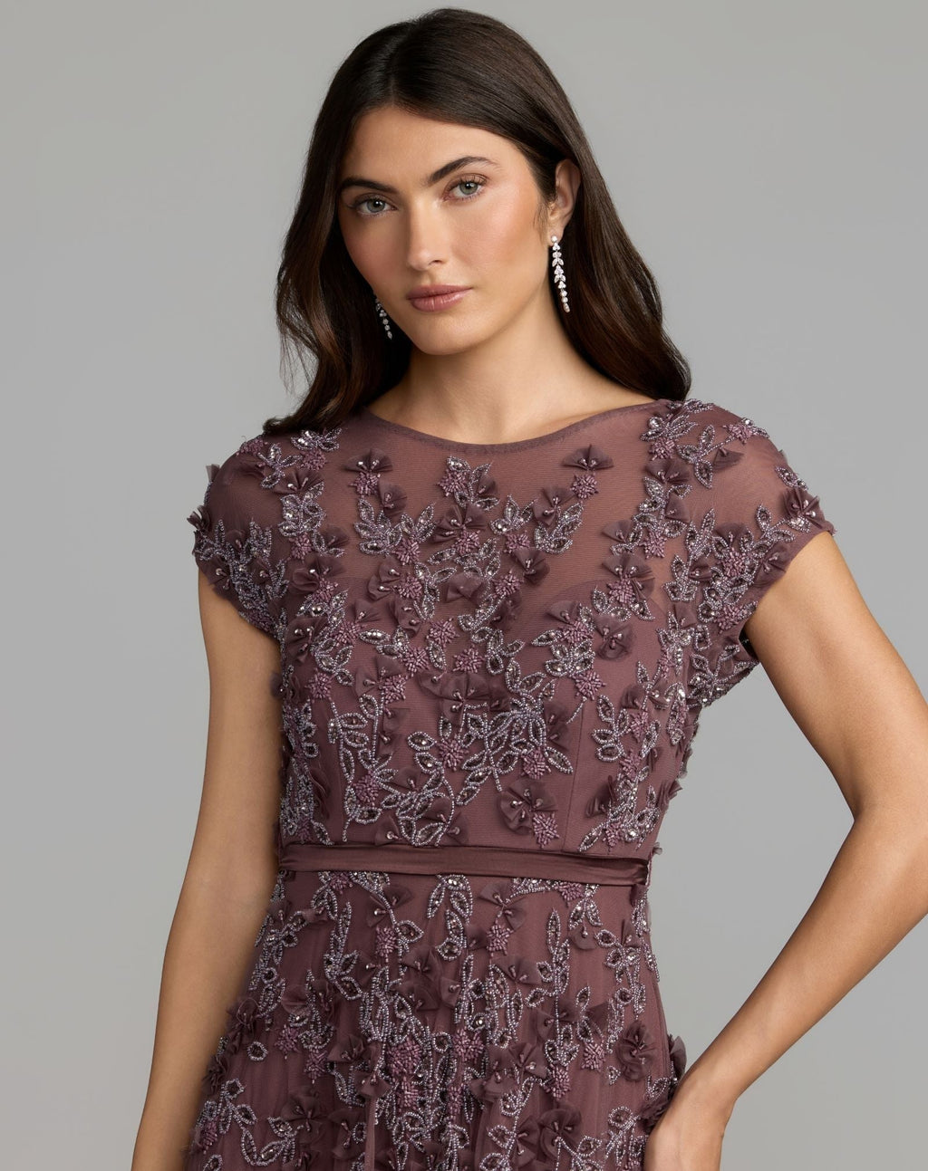 Heather Floral Embellished Cap Sleeve Gown