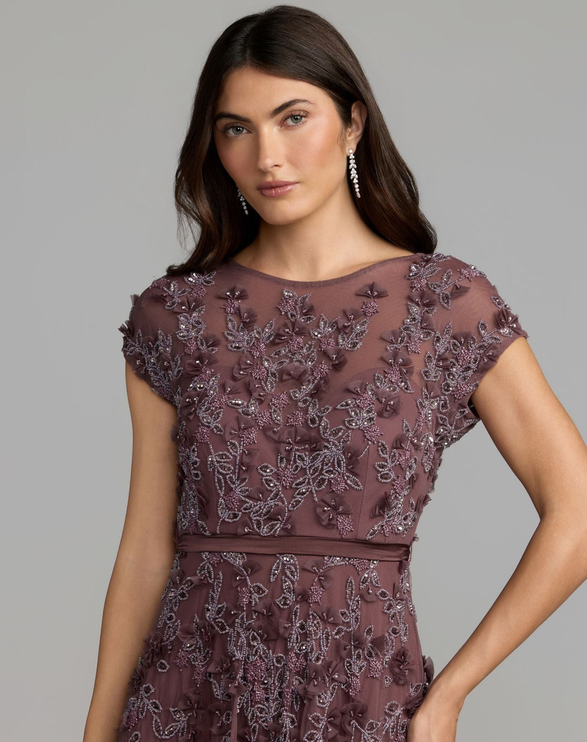 Heather Floral Embellished Cap Sleeve Gown