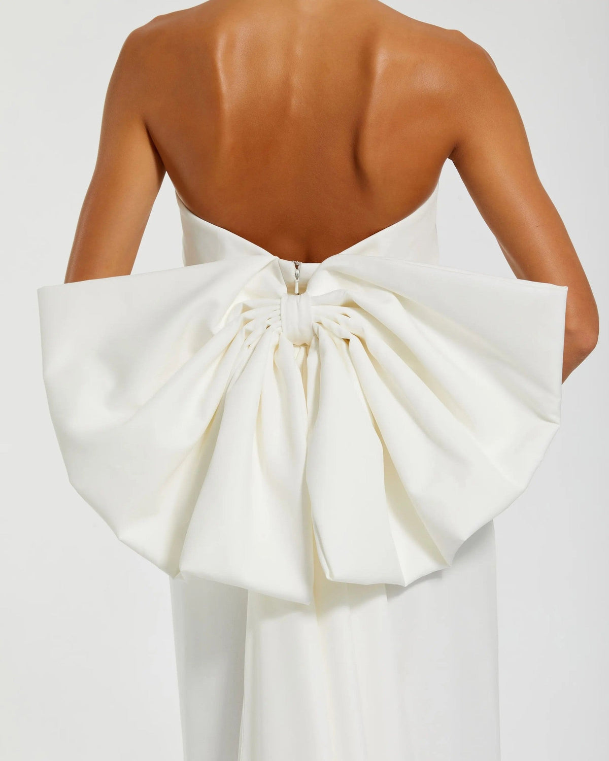 Ivory Strapless Crepe Sheath Dress with Bow