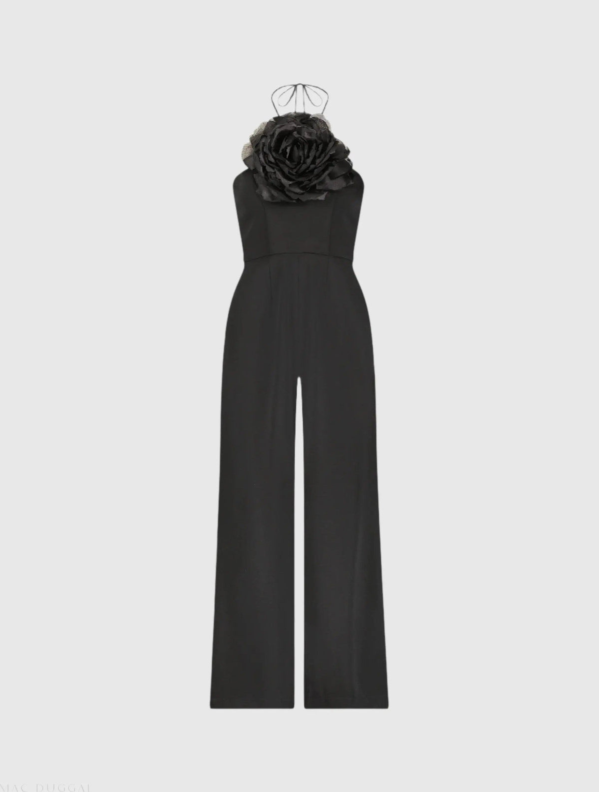 Black Crepe Halter Neck Jumpsuit With Flower