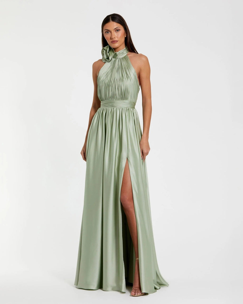 Soft Tie Halter Neck High Slit Gown