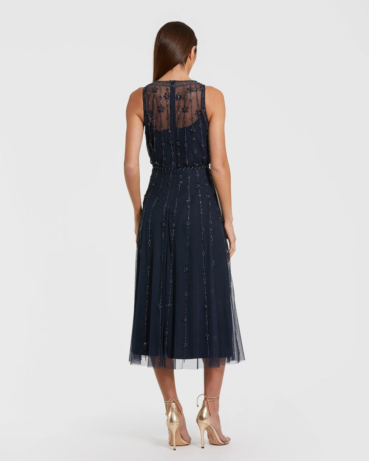Midnight High Neck Sleeveless Embellished A Line Cocktail Dress
