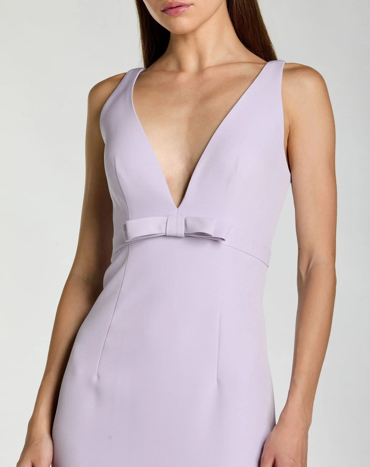 Lilac Crepe V-Neck Mermaid Gown With Bow