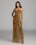 Gold Embellished Velvet Fringe Maxi Dress
