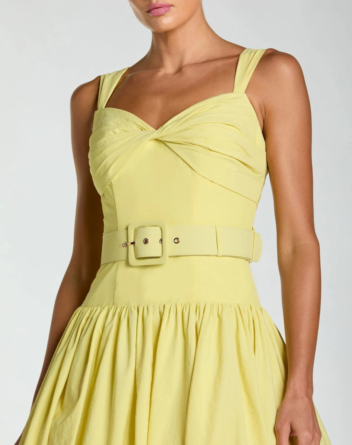 Yellow Sweetheart Belted Midi Dress