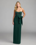 Emerald Strapless Embellished Crepe Gown With Bow