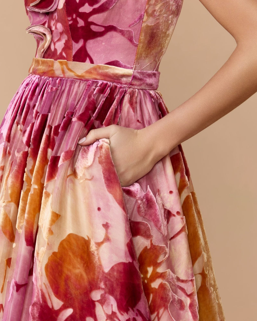 Orchid Multi Sleeveless Velvet Ruffle Ball Gown