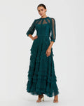 Teal High Neck Tiered Ruffle Maxi Dress