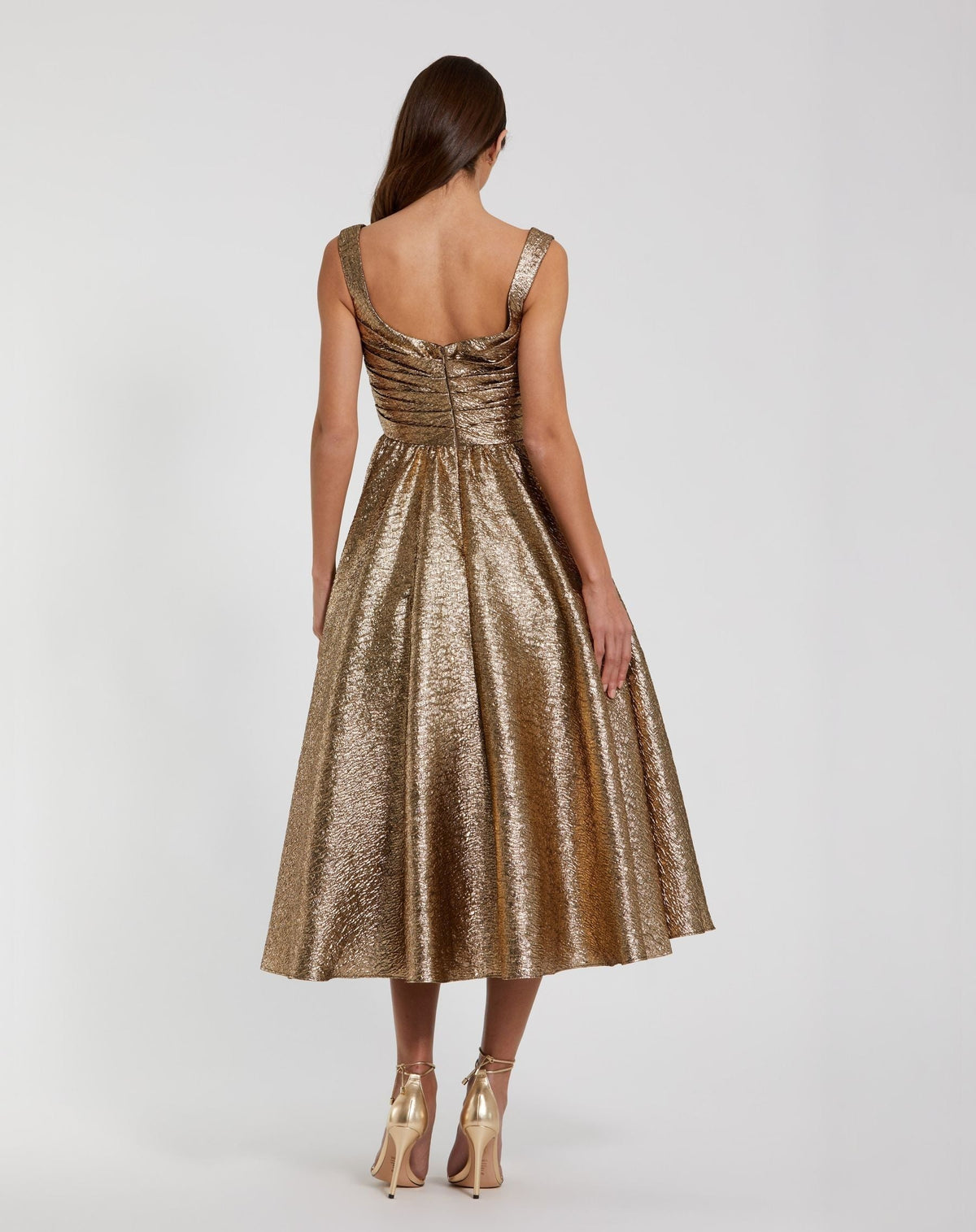Antique Bronze Sleeveless Metallic Midi Dress