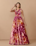 Orchid Multi Sleeveless Velvet Ruffle Ball Gown