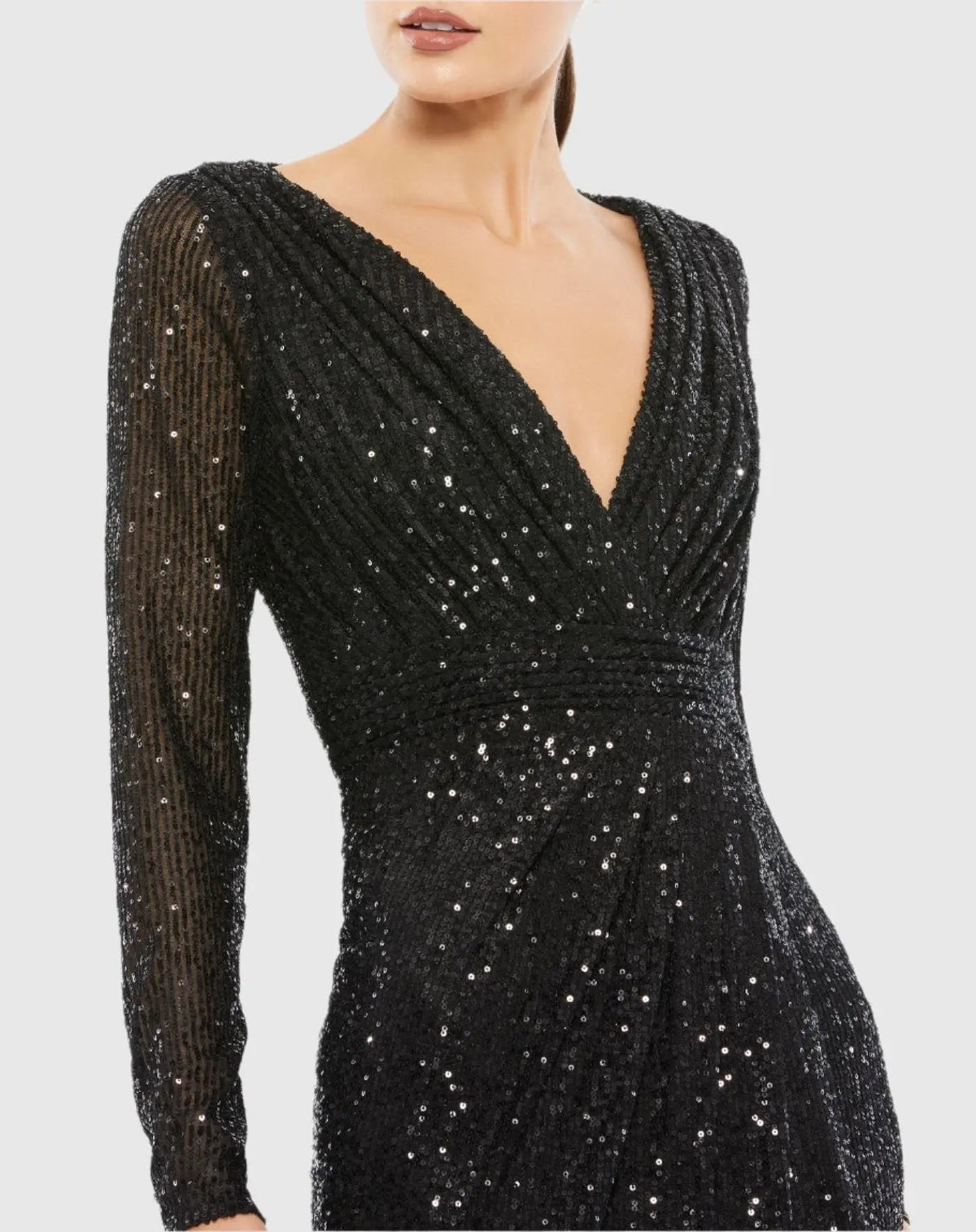 Black Sequined Long Sleeve Gown