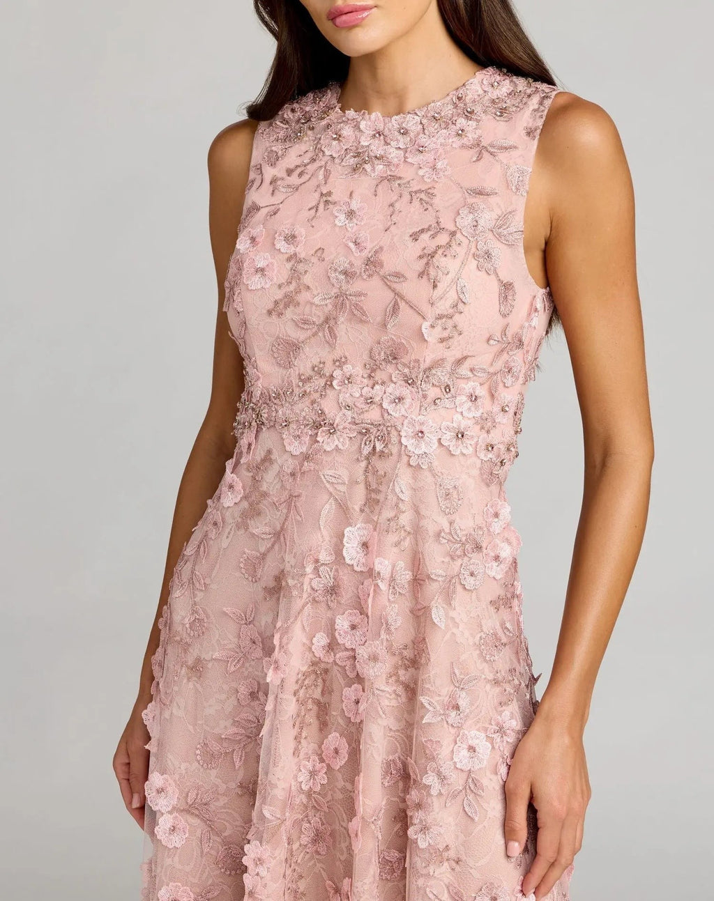 Petite Rose Floral Embroidered High Neck Midi Dress
