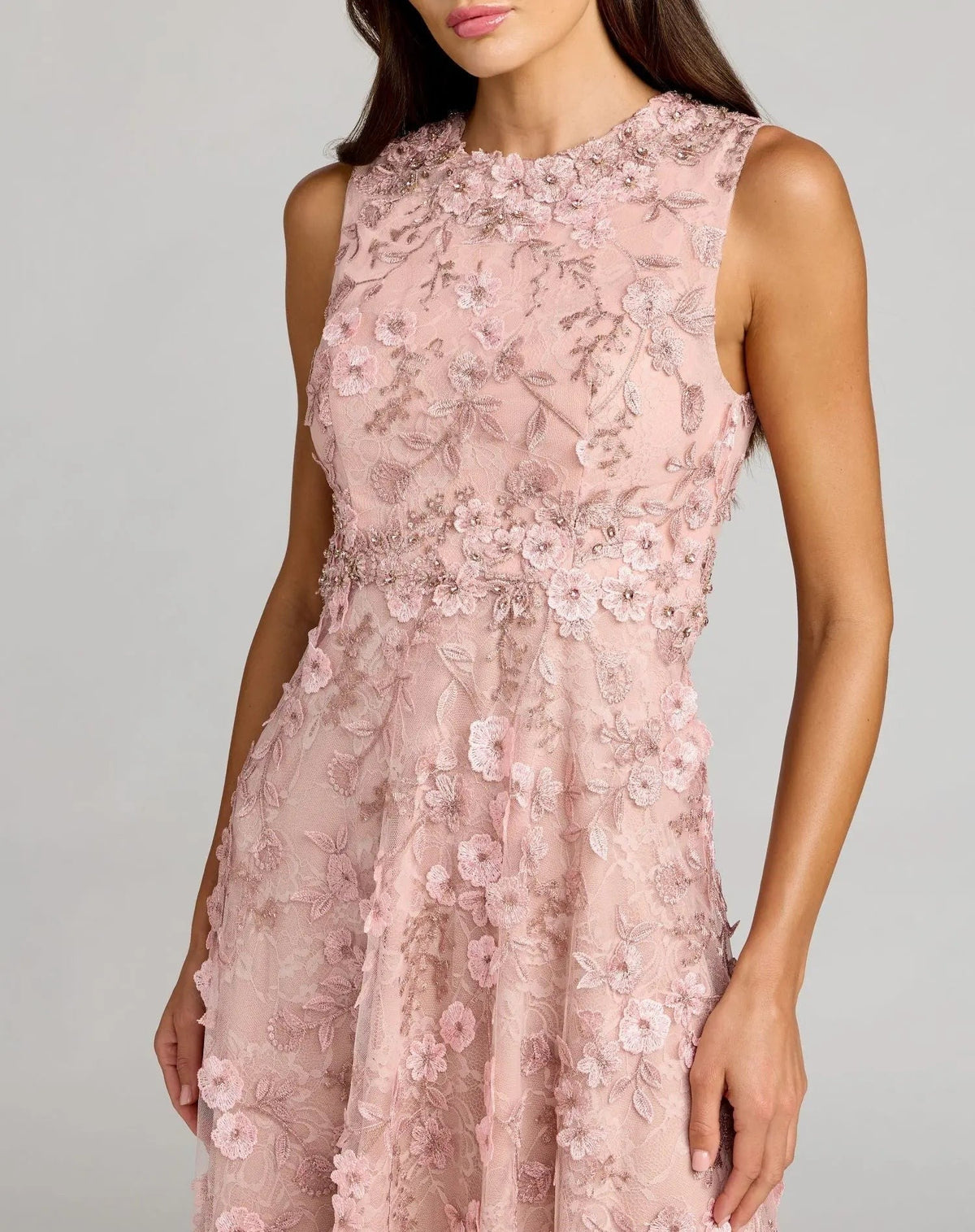 Petite Rose Floral Embroidered High Neck Midi Dress