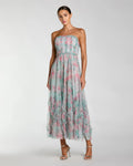 Aqua Multi Strapless Floral Print Ruffle Maxi Dress