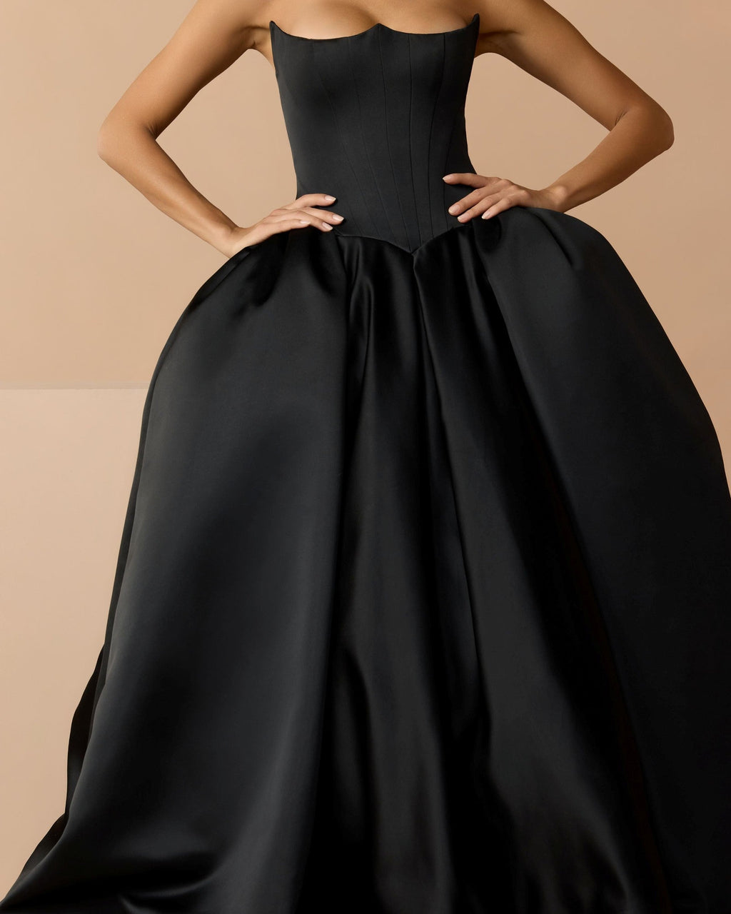 Black Strapless Satin Corset Ball Gown