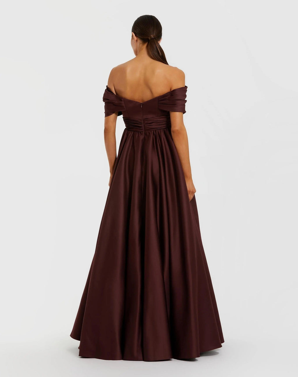 Wine Off The Shoulder Satin A-Line Gown