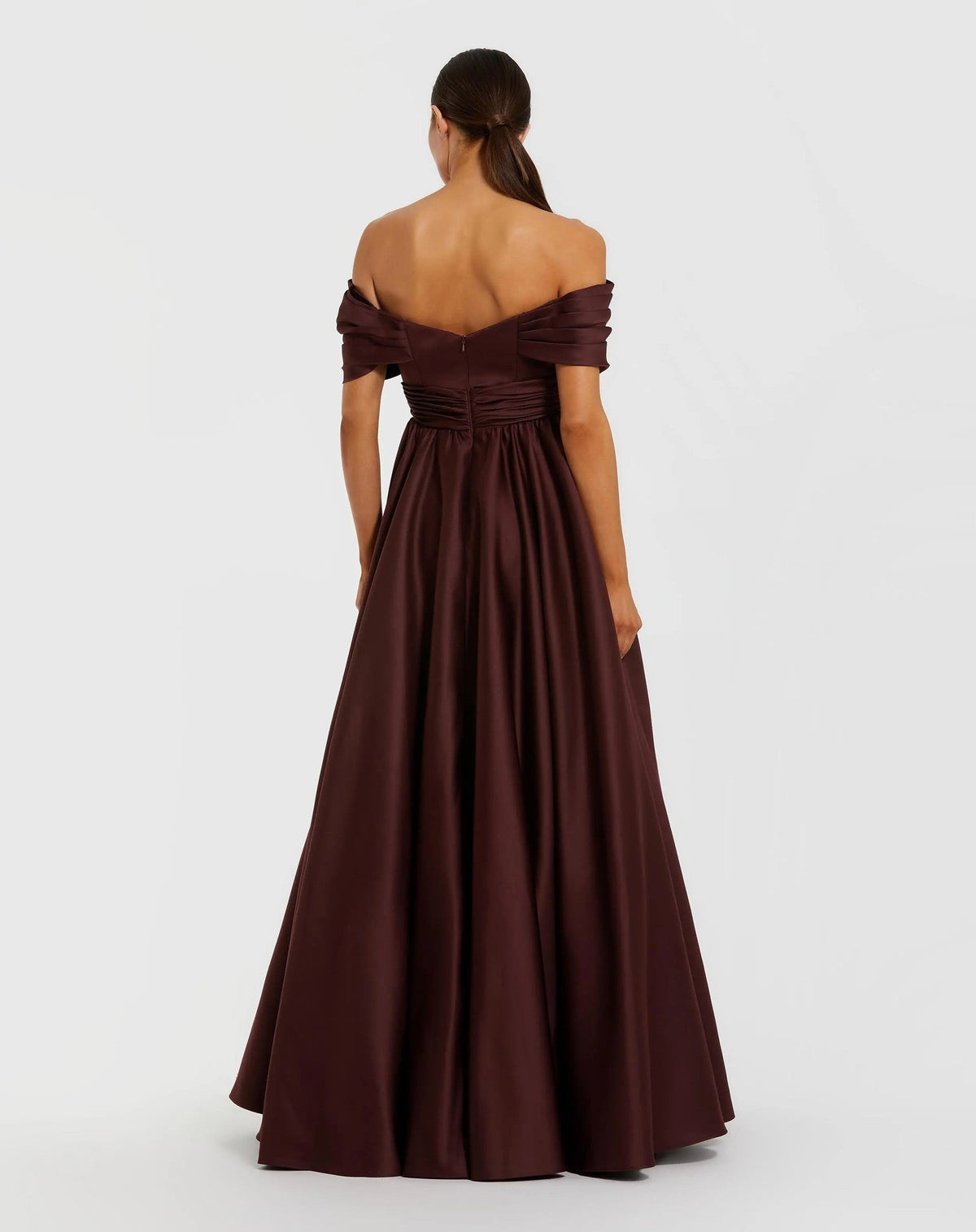 Wine Off The Shoulder Satin A-Line Gown