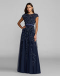 Midnight Floral Embellished Cap Sleeve Gown