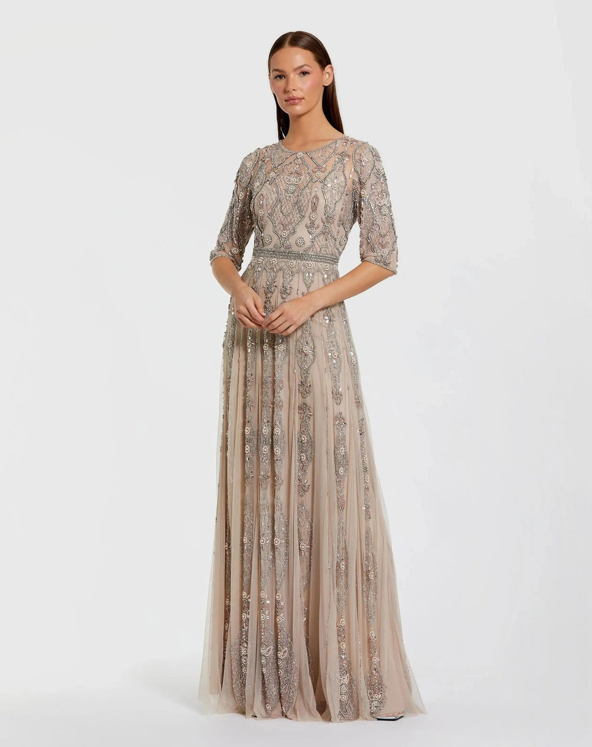 Vintage Lilac 3/4 Sleeve Embellished A-line Gown
