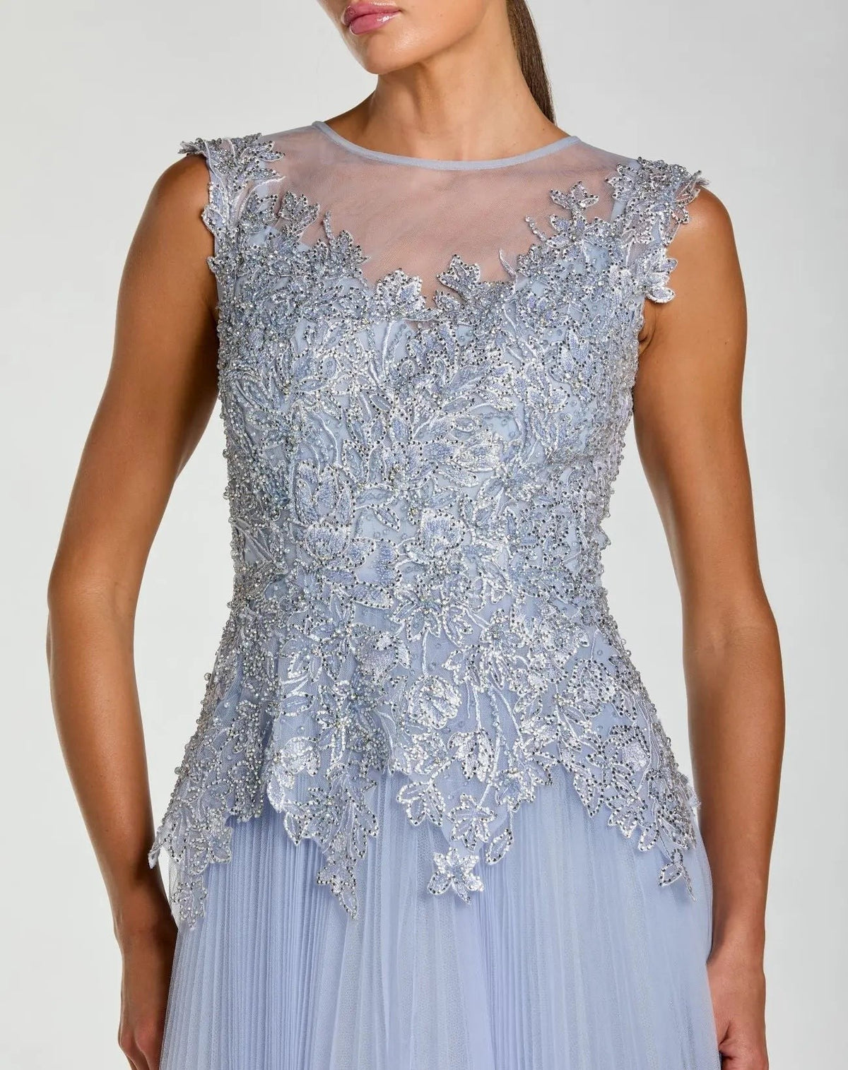 Periwinkle Sleeveless Embellished Bodice A-Line Gown
