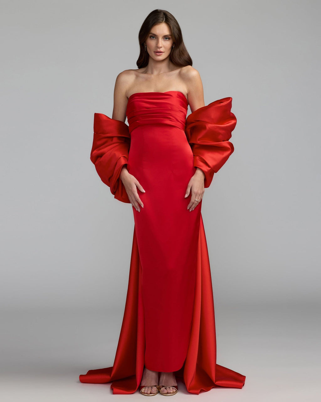 Ruby Satin Column Gown With Oversized Bow