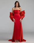 Ruby Satin Column Gown With Oversized Bow