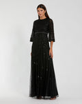 Petite Black High Neck Embellished Gown With 3/4 Sleeves