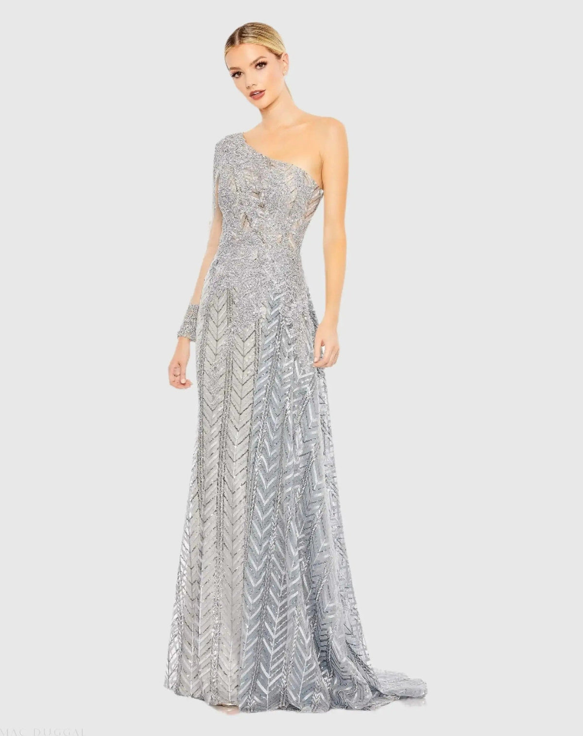 Silver Embellished One Shoulder A Line Gown