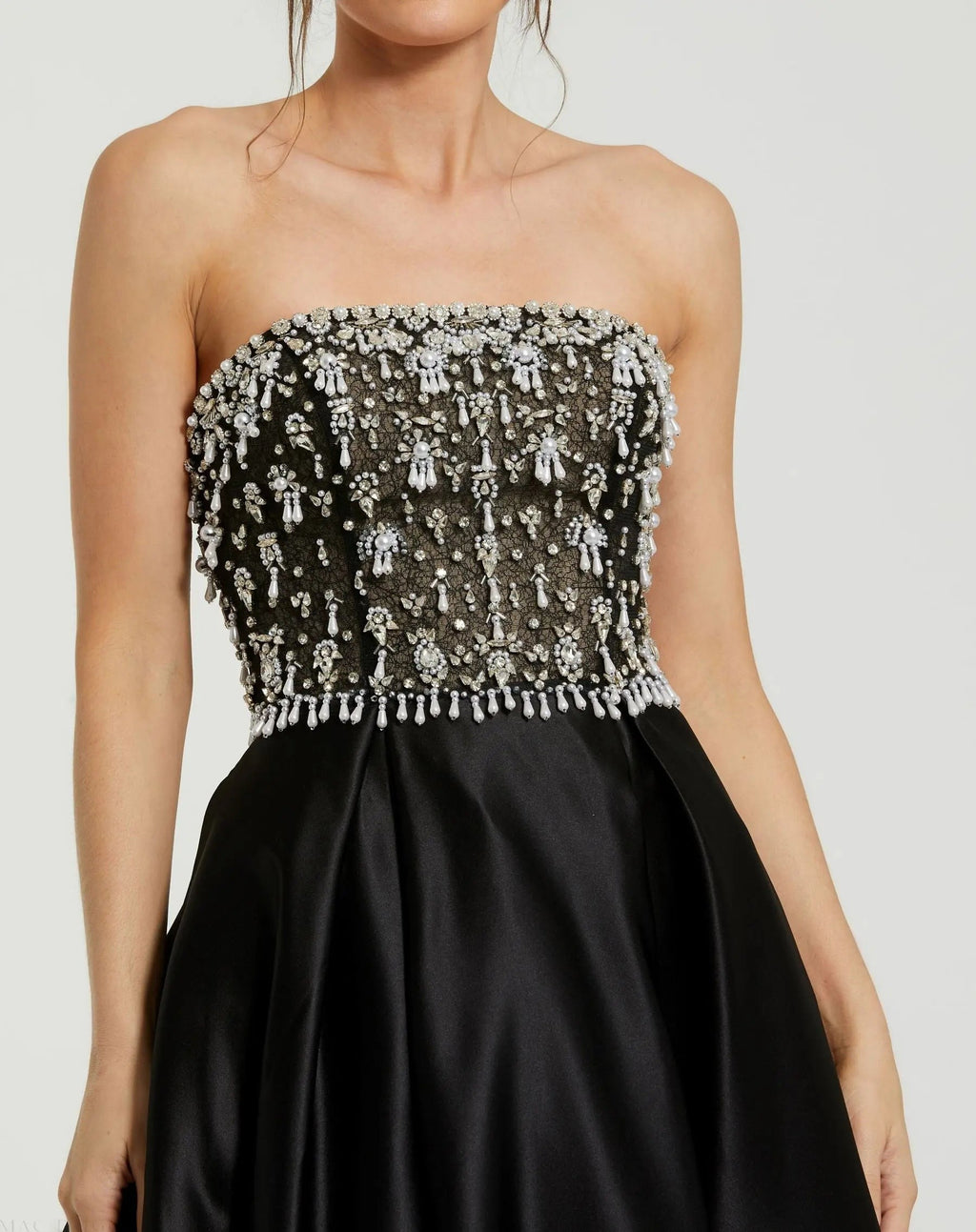 Black Strapless Embellished Top Satin Ball Gown