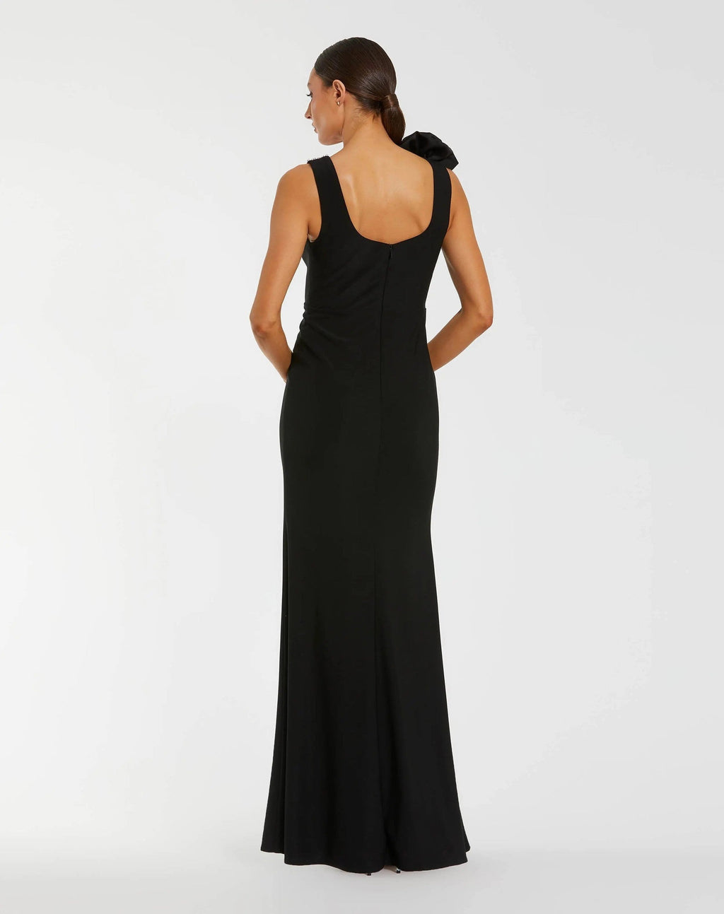 Black Beaded Scoop Neck Jersey Gown With 3D Flower