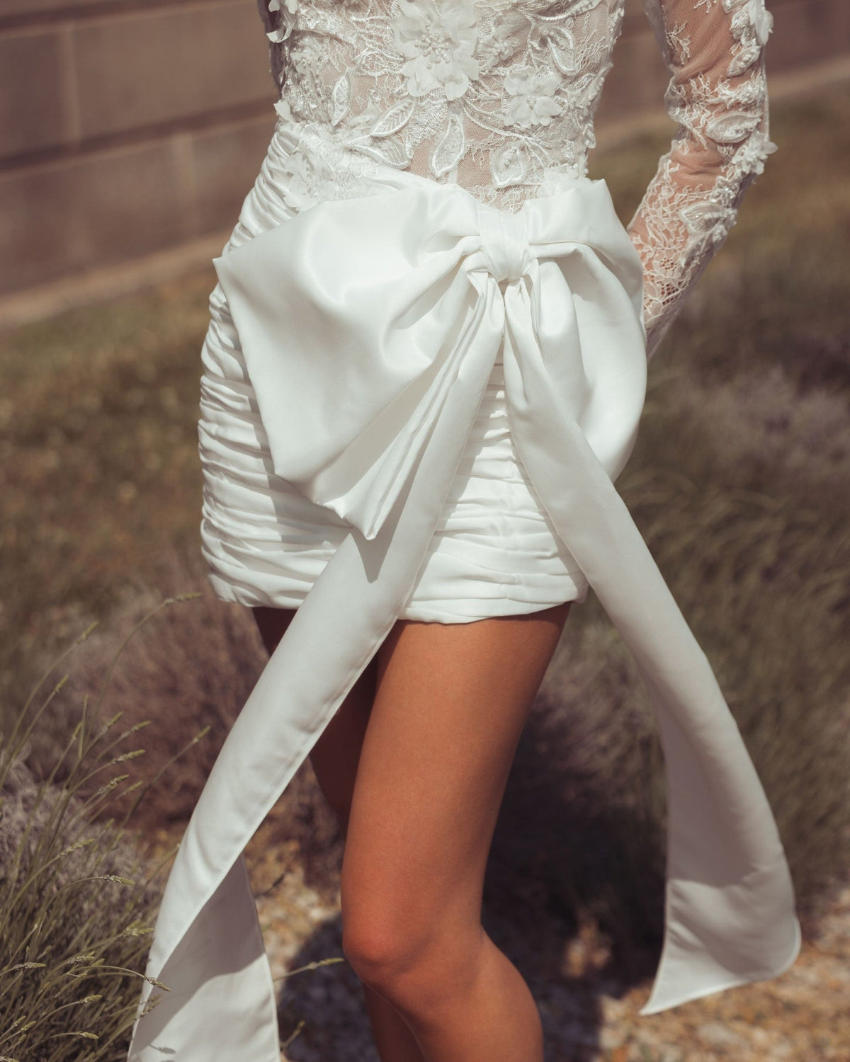 Ivory Embroidered Long Sleeve Taffeta Mini Dress