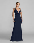 Midnight Crepe V-Neck Mermaid Gown With Bow