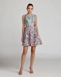 Blue Floral Embroidered Sleeveless A-Line Mini Dress