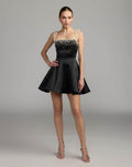 Black Pearl Embellished Satin Mini Dress