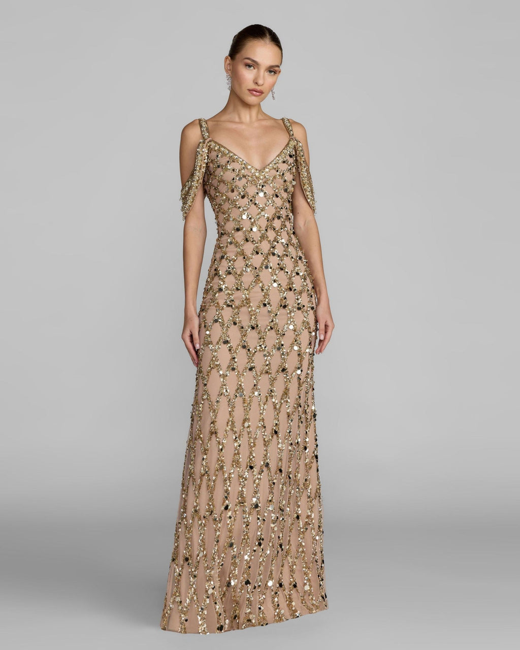 Sequin Embellished V-Neck Gown