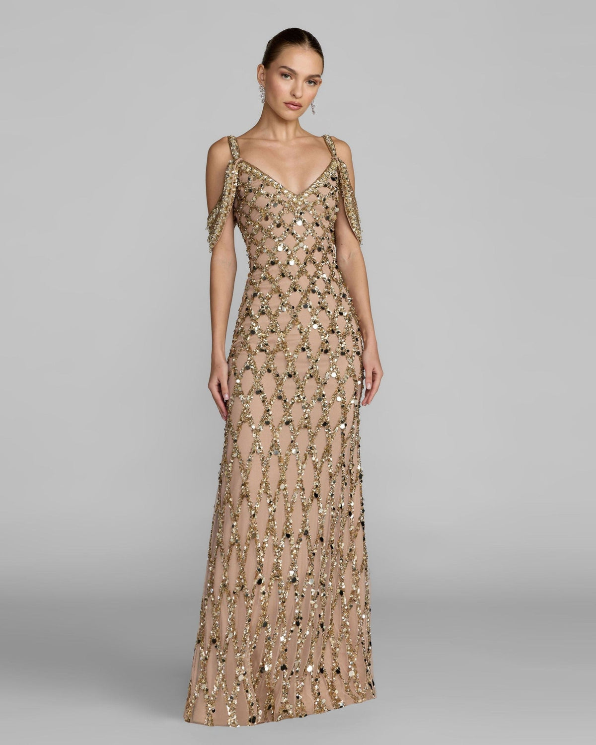 Sequin Embellished V-Neck Gown