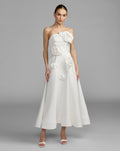 Ivory Strapless Satin A-Line Dress With 3D Flowers