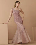 Rose Embellished Lace One Shoulder Mermaid Gown
