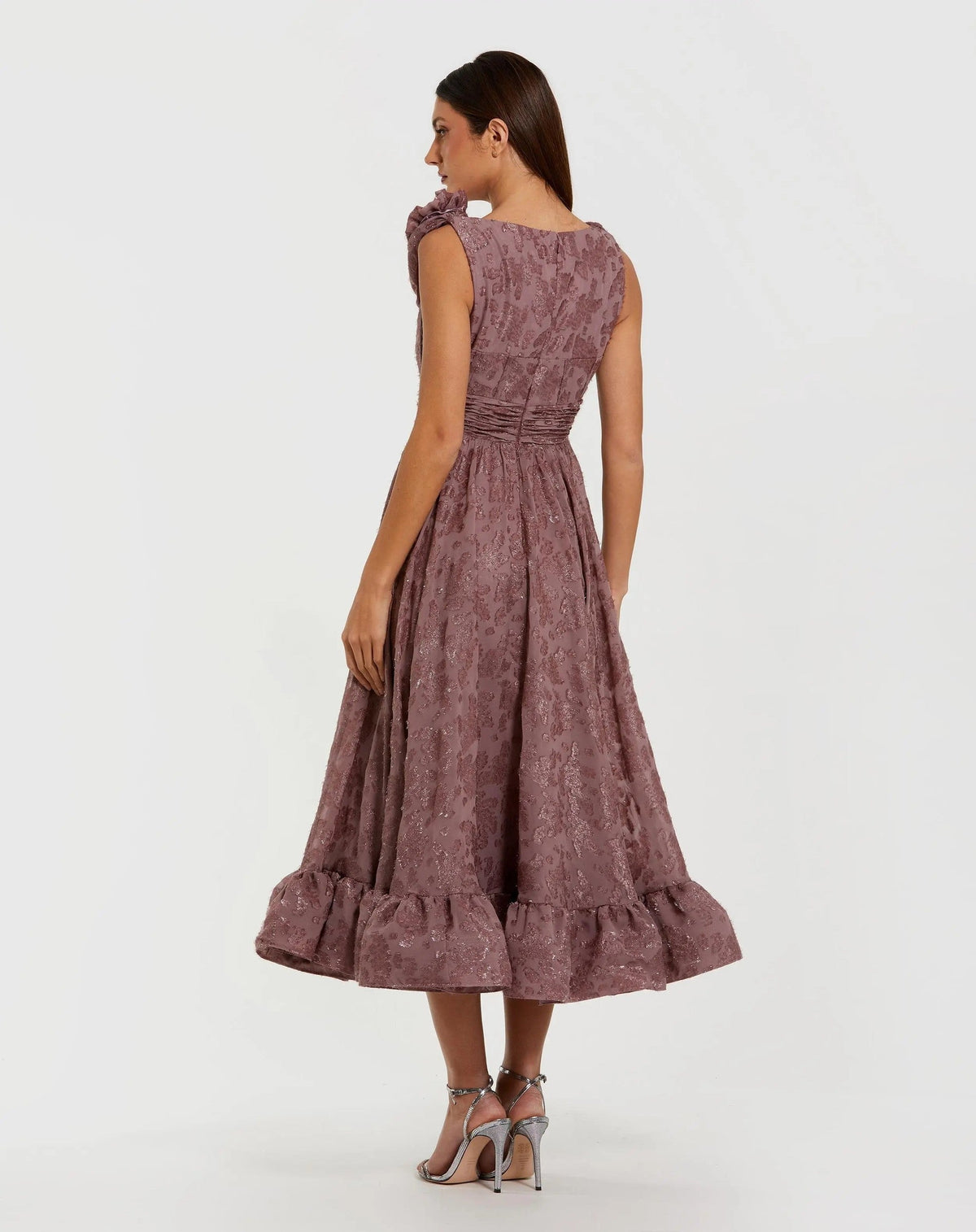 Mauve Sleeveless Cowl Neck Chiffon Midi Dress