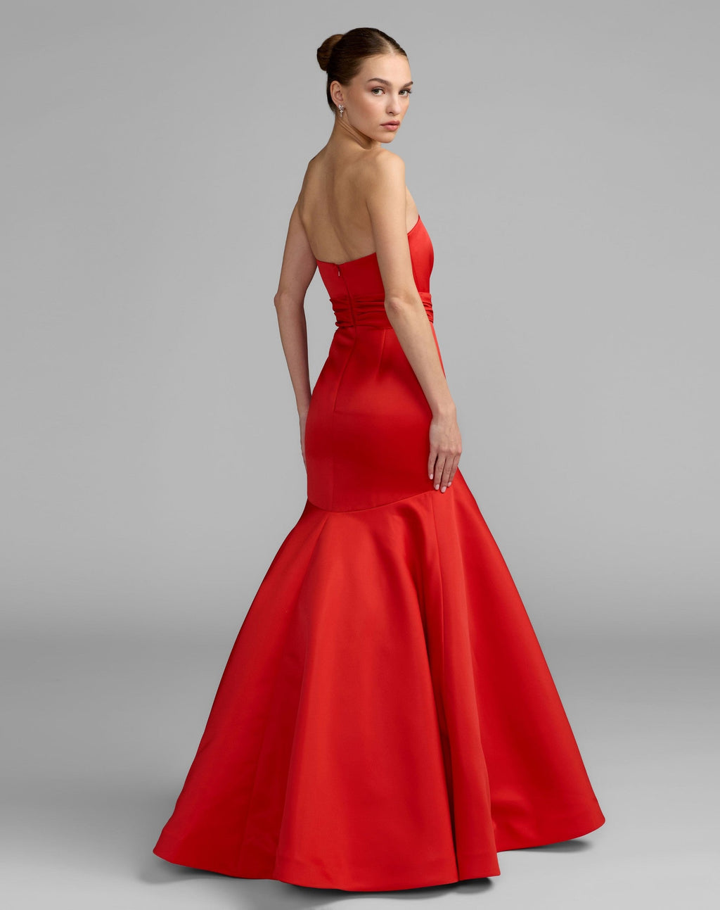Red Strapless Satin Mermaid Gown with Oversize Bow