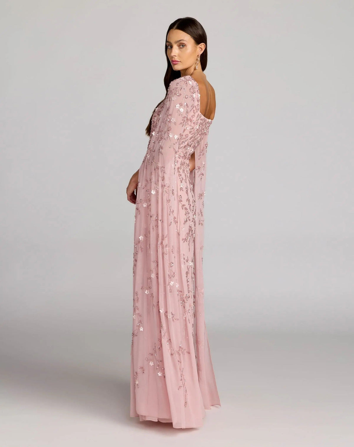 Petite Rose Floral Embellished Cape Sleeve Gown
