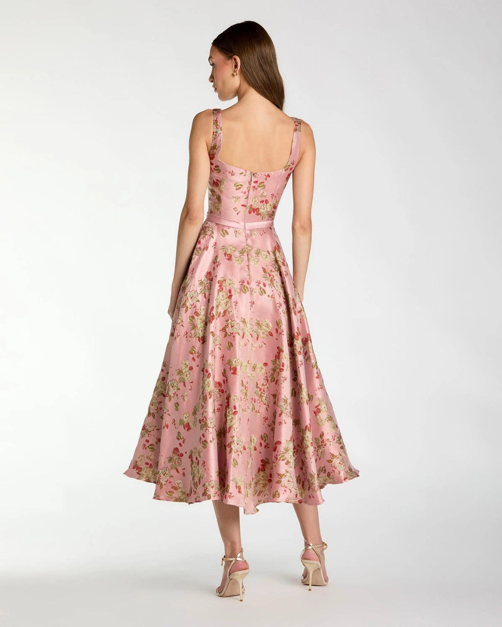 Petite Pink Multi Sleeveless Brocade A Line Midi Dress