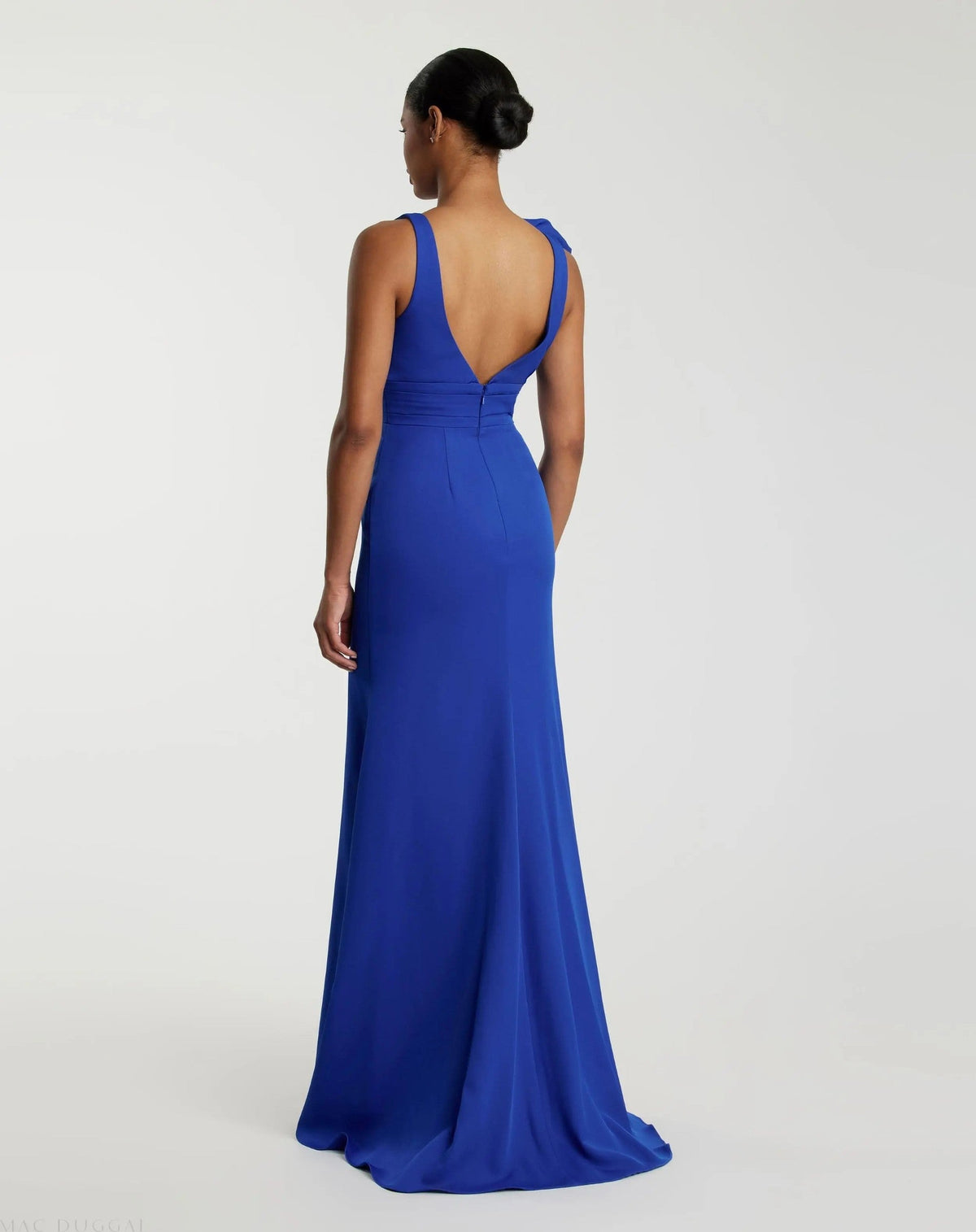 Royal Blue Sleeveless V Neck Bow Detail Mermaid Gown