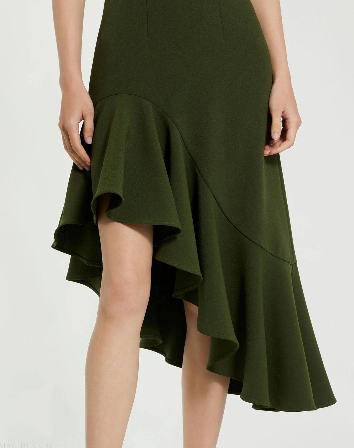 Dark Green Crepe 3/4 Sleeve Asymmetrical Hem Dress - FINAL SALE