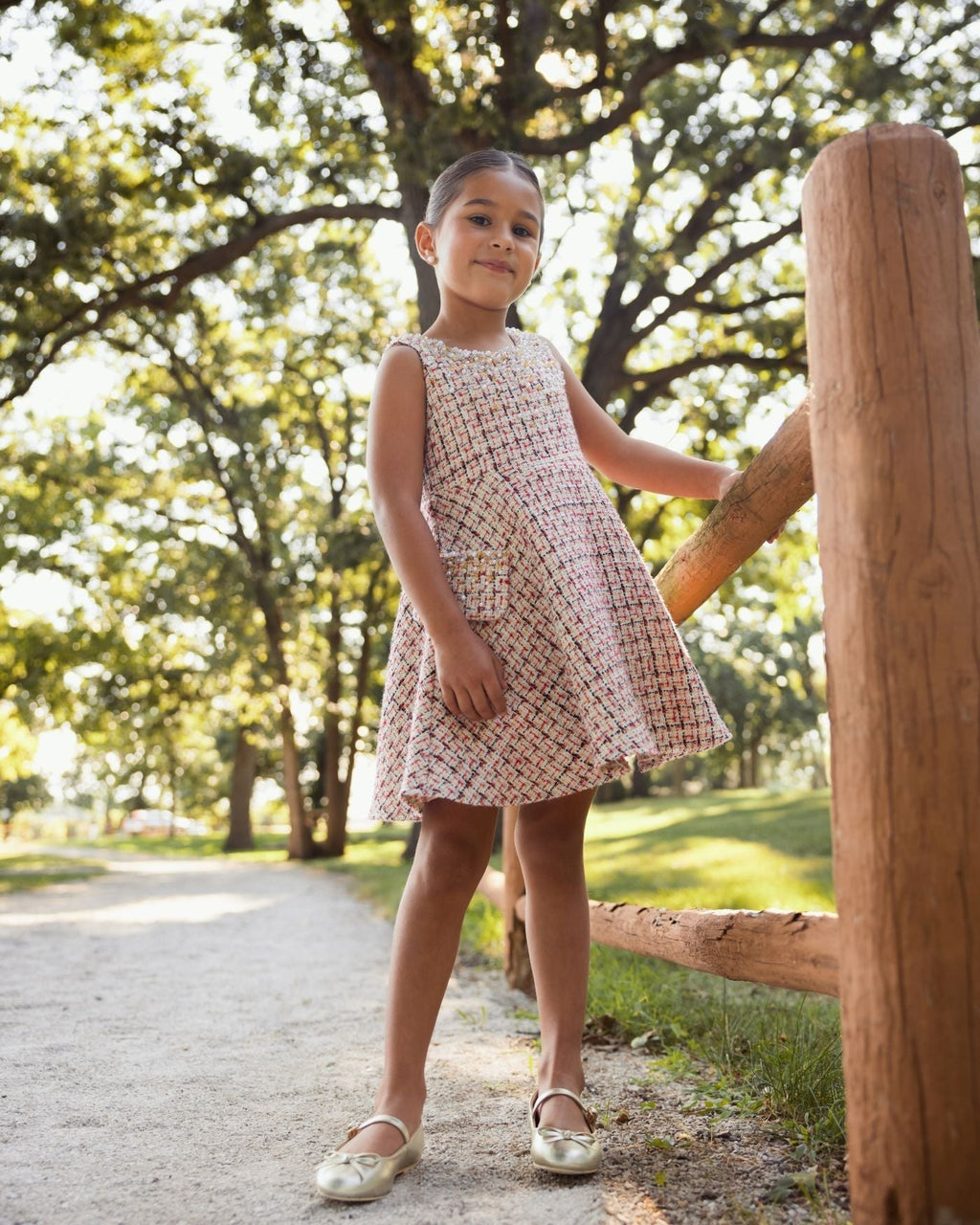 Girls Cherry Beaded Boucle Mini Dress