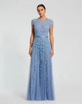 Sky Blue Floral Embellished Cap Sleeve Gown