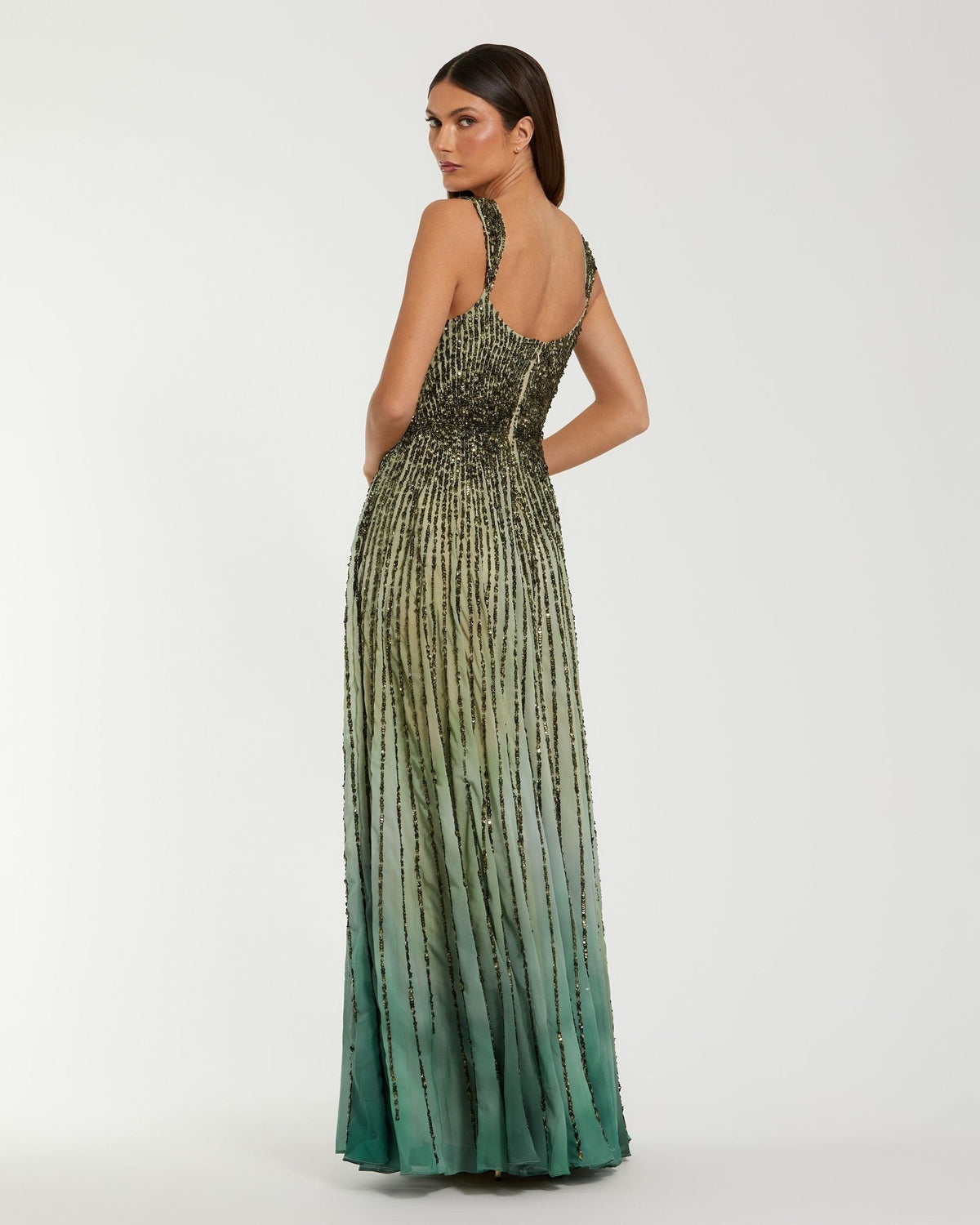 Petite Green Sleeveless Sequin A Line Ombre Gown